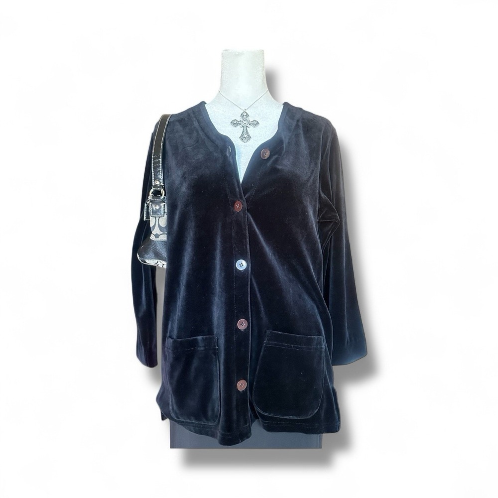 VTG CHaus Petite Black Velvet Jacket Blazer P Korea Retro 90s Evening Party Chic